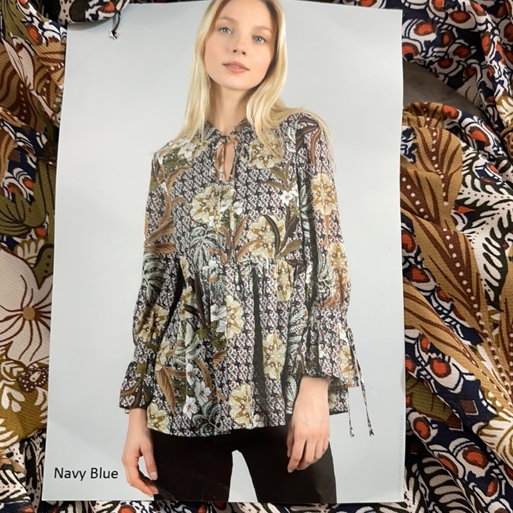 MOLLY BRACKEN Lined Print Long Tie Sleeves Small